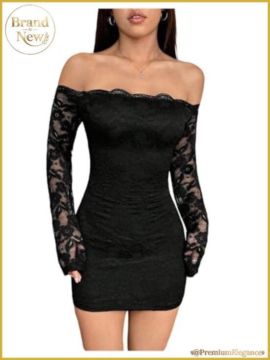 Dresses & Skirts - Lace Long Sleeve Mini Dress Off Shoulder Slim Fit Women's